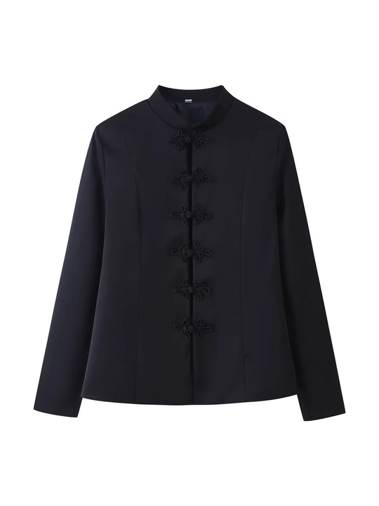 Damen Taillierte Kurzjacke im Mandarinstil mit dekorativen Zierknoten Shop Nory