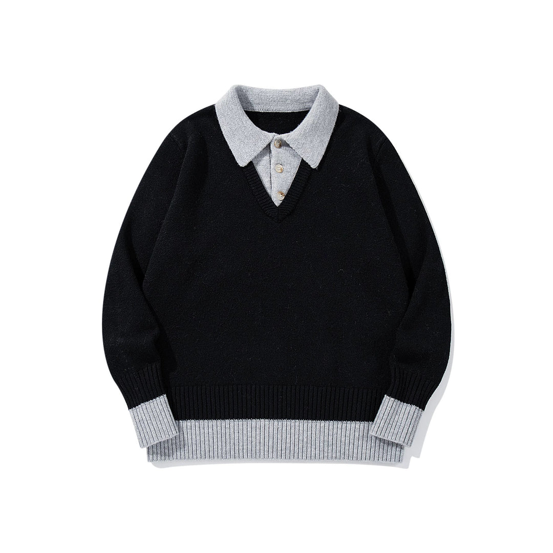 Herren Polokragen-Strickpullover mit Knopfleiste und kontrastierten Bündchen Shop Nory