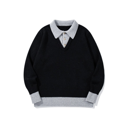 Herren Polokragen-Strickpullover mit Knopfleiste und kontrastierten Bündchen Shop Nory