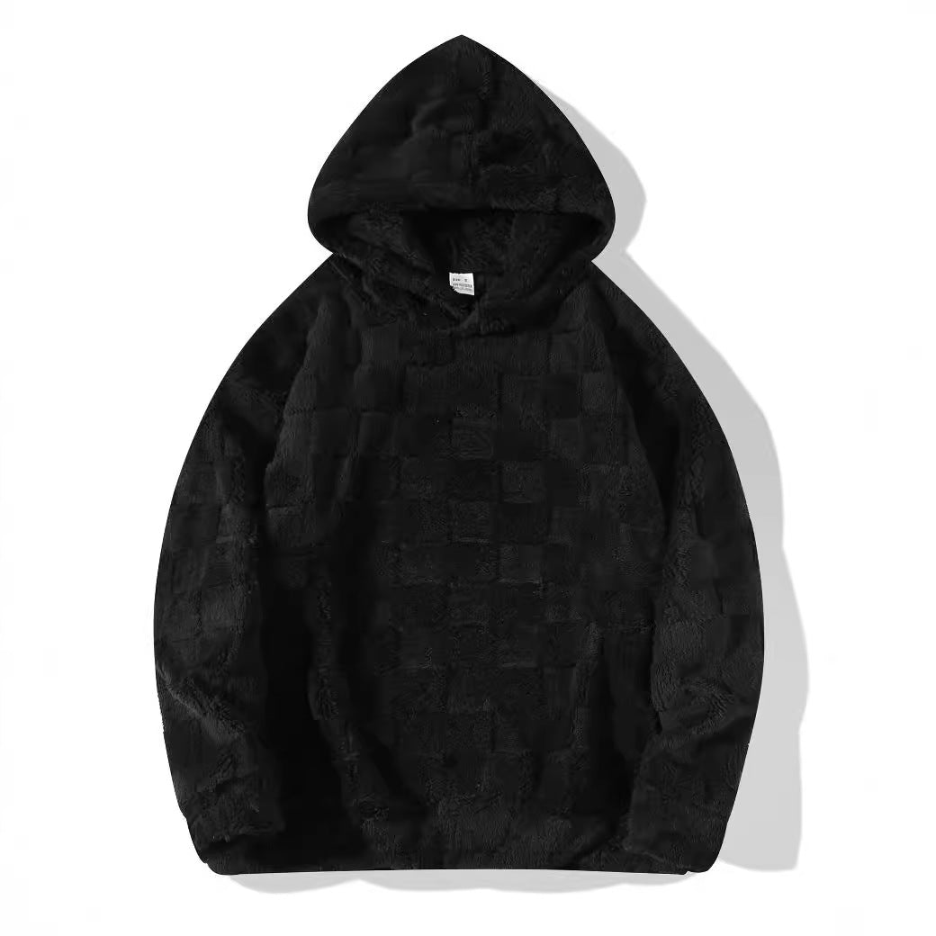 Damen Oversize-Plüschhoodie mit Karomuster, Kapuze und weichem Teddyfutter Shop Nory