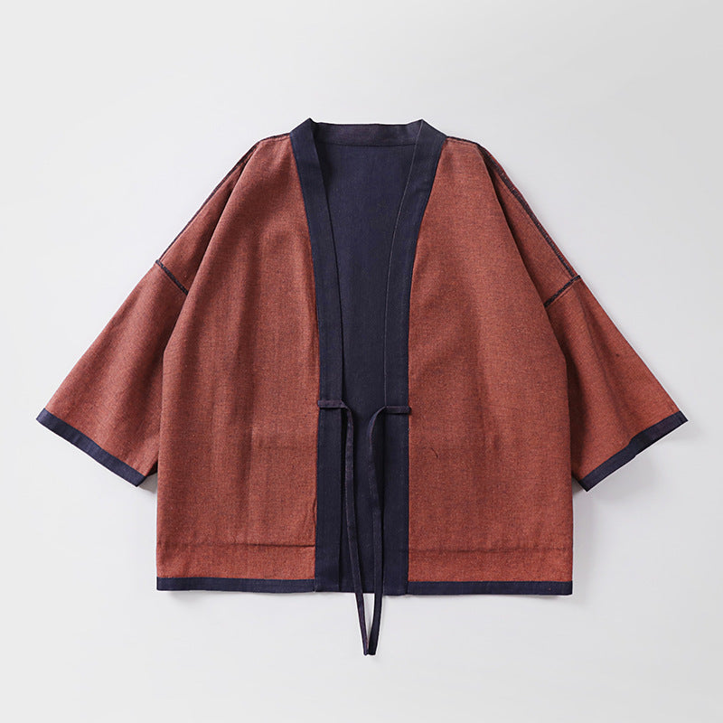 Unisex weit geschnittene Kimono-Jacke aus Baumwoll-Denim mit Bindeband und großen Aufgesetzten Taschen Shop Nory