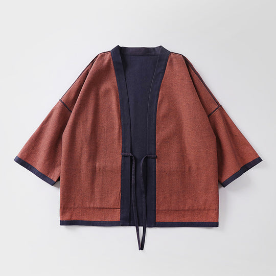 Unisex weit geschnittene Kimono-Jacke aus Baumwoll-Denim mit Bindeband und großen Aufgesetzten Taschen Shop Nory