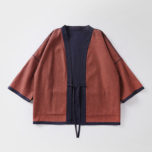 Unisex weit geschnittene Kimono-Jacke aus Baumwoll-Denim mit Bindeband und großen Aufgesetzten Taschen Shop Nory