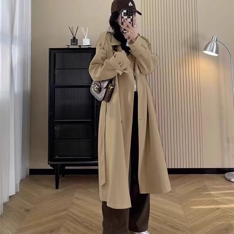 Damen Langer Oversize-Trenchcoat mit Ballonärmeln und Bindegürtel Shop Nory