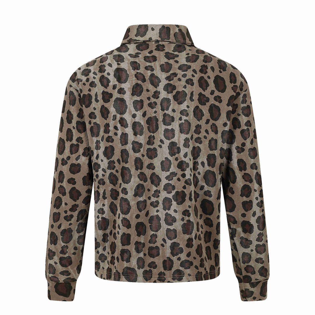 Damen Langärmeliges Poloshirt mit Waffelstruktur, Knopfleiste und Animal-Print Shop Nory