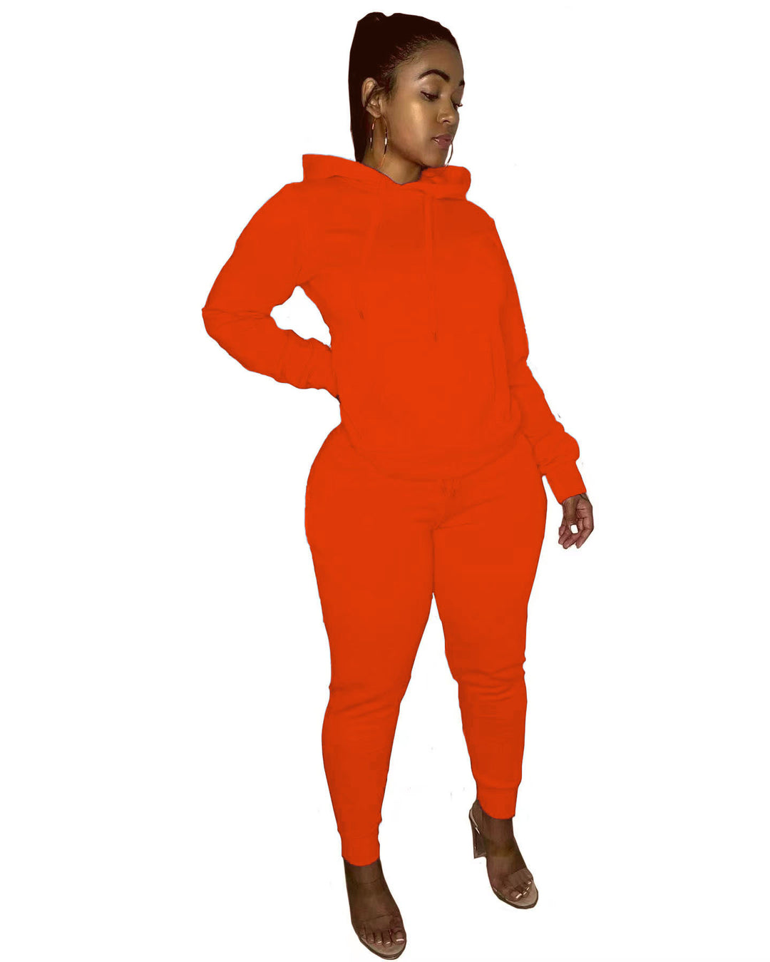 Damen nan tailliertes Hoodie- und Jogginghose-Set mit Kängurutasche, hohem Komfortbund und gerippten Knöchelbündchen Shop Nory