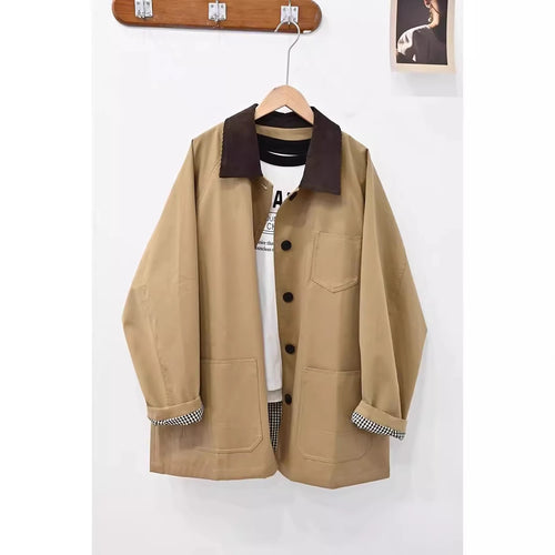 Damen Lässige Oversized-Jacke mit Kontrastkragen Shop Nory