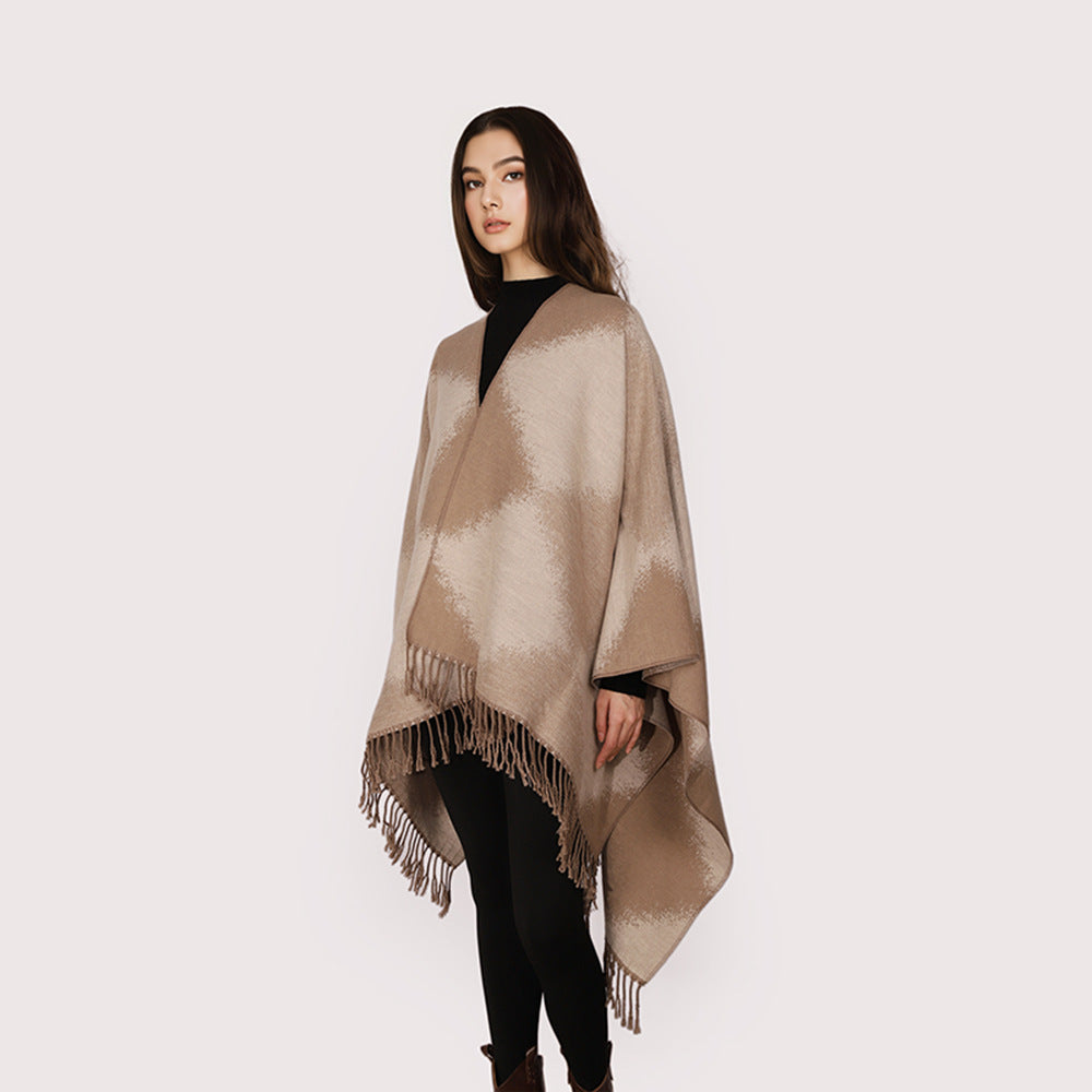 Damen Leichter rechteckiger Oversize-Überwurf aus Wollmischung mit feinem Fransensaum Shop Nory