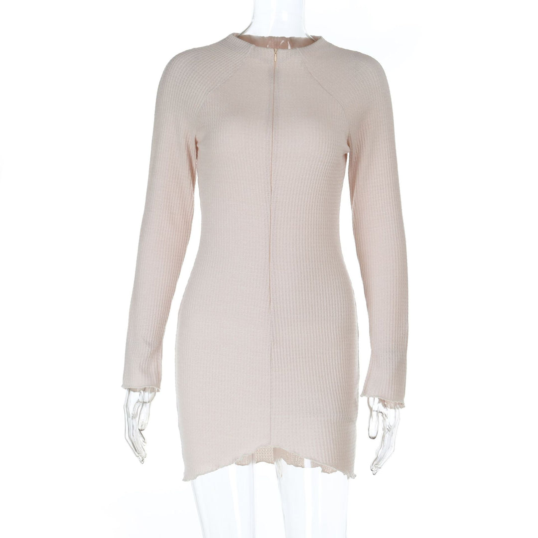 Damen Figurbetontes Rippstrick-Minikleid mit Frontreißverschluss und Stehkragen Shop Nory