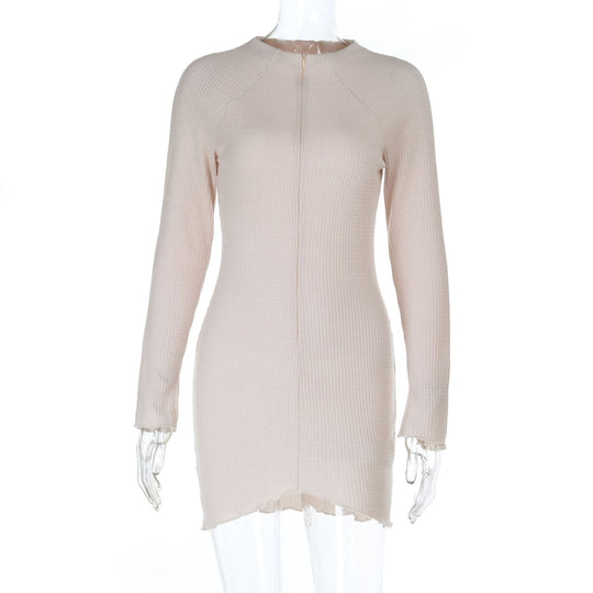 Damen Figurbetontes Rippstrick-Minikleid mit Frontreißverschluss und Stehkragen Shop Nory
