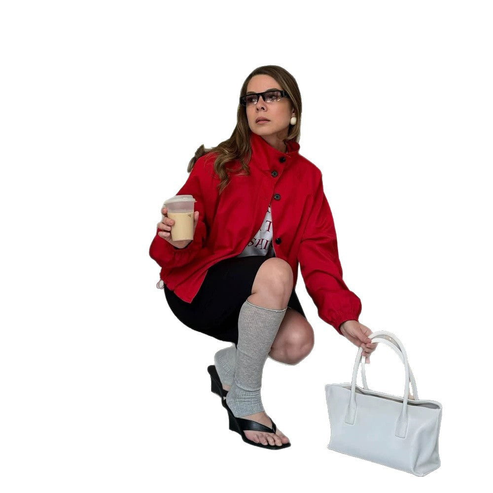 Damen Kurzblouson mit Stehkragen, Knopfverschluss und elastischen Bündchen Shop Nory