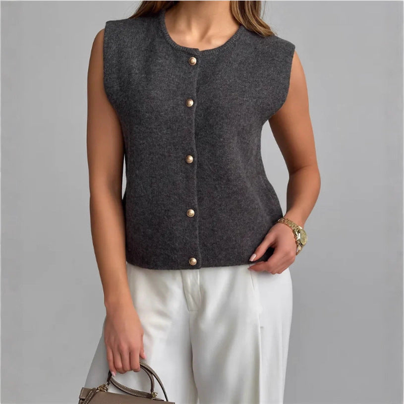 Damen Strickweste elegant mit Knopfverschluss