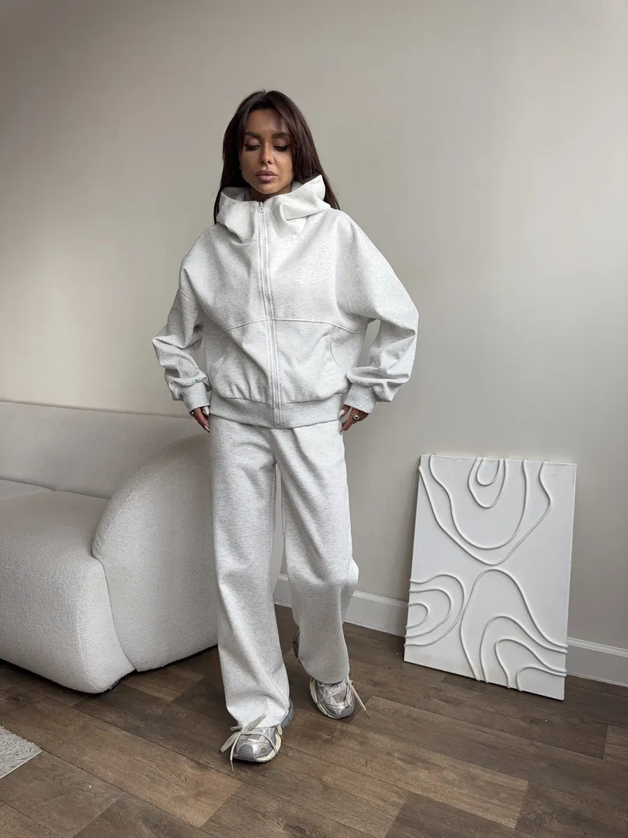Damen Oversized Hoodie-Jacke mit hoher Stehkapuze und gerader Relax-Sweathose Shop Nory