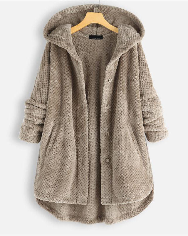Abgerundeter Saum Kapuzen Sweatshirtjacke