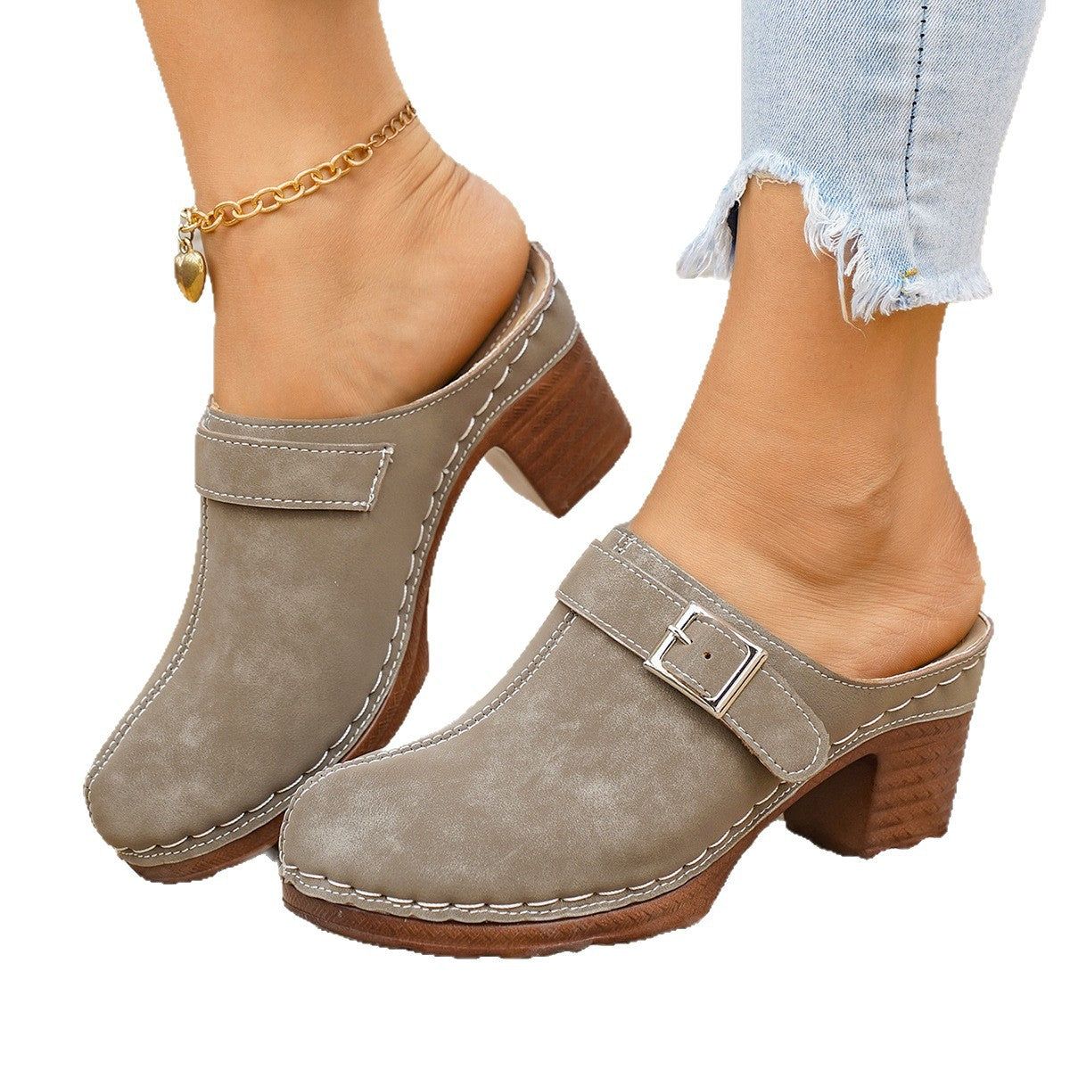 Damen Clogs mit elegantem Riemen und komfortablem Blockabsatz