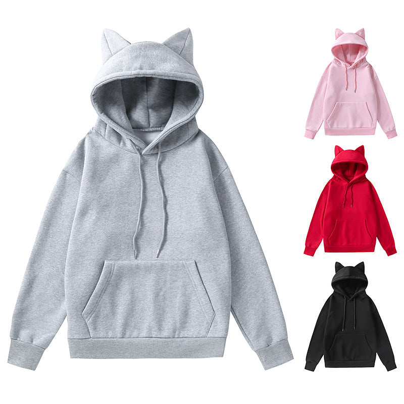 Damen Kapuzenpullover mit Katzenohren oversized Sweatshirt mit Kängurutasche und Kordelzug Shop Nory