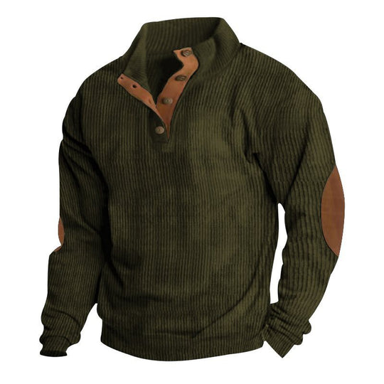 Herren Strukturierter Pullover mit Henley-Knopfleiste, Ellbogen-Patches und zweifarbigem Block Shop Nory
