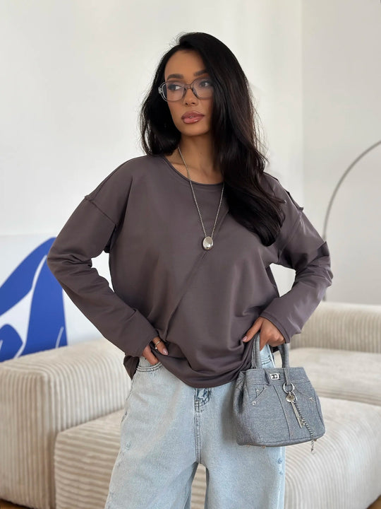 Damen Oversized Longsleeve mit schräger Naht und überschnittenen Schultern Shop Nory