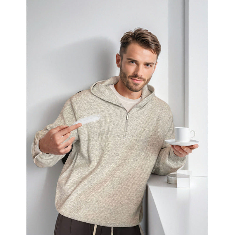 Herren Kapuzen-Halbzip-Pullover aus weichem Strukturstrick Shop Nory