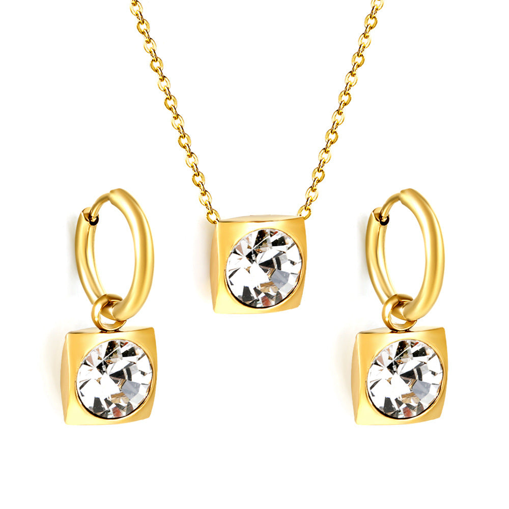 Damen zartes Schmuckset mit rundem Zirkonia-Anhänger und Edelstahlohrringen Shop Nory