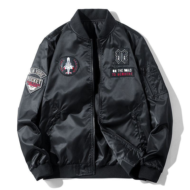Herren Bomberjacke im Aviator-Style mit Patchapplikationen, Nylon-Shell und Ärmeltasche Shop Nory