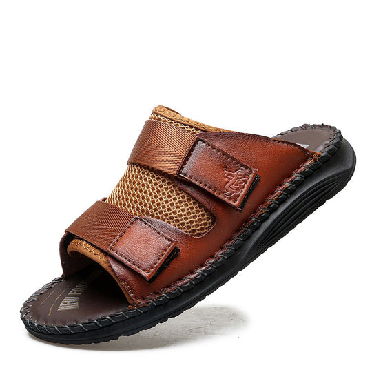 Herren Atmungsaktive Leder-Sandalen mit verstellbarem Klettverschluss