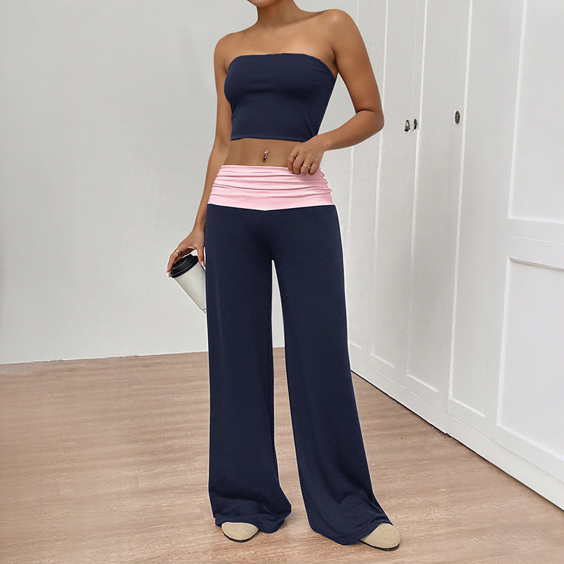 Damen Weite Jersey-Loungehose mit Umschlagbund und weitem Bein Shop Nory