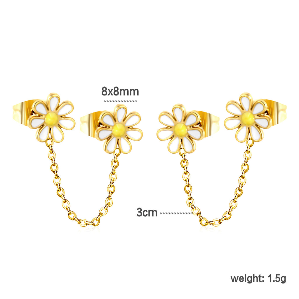 Damen Ohrstecker im Herz-Design mit goldenen Akzenten und Kettenverbindung Shop Nory
