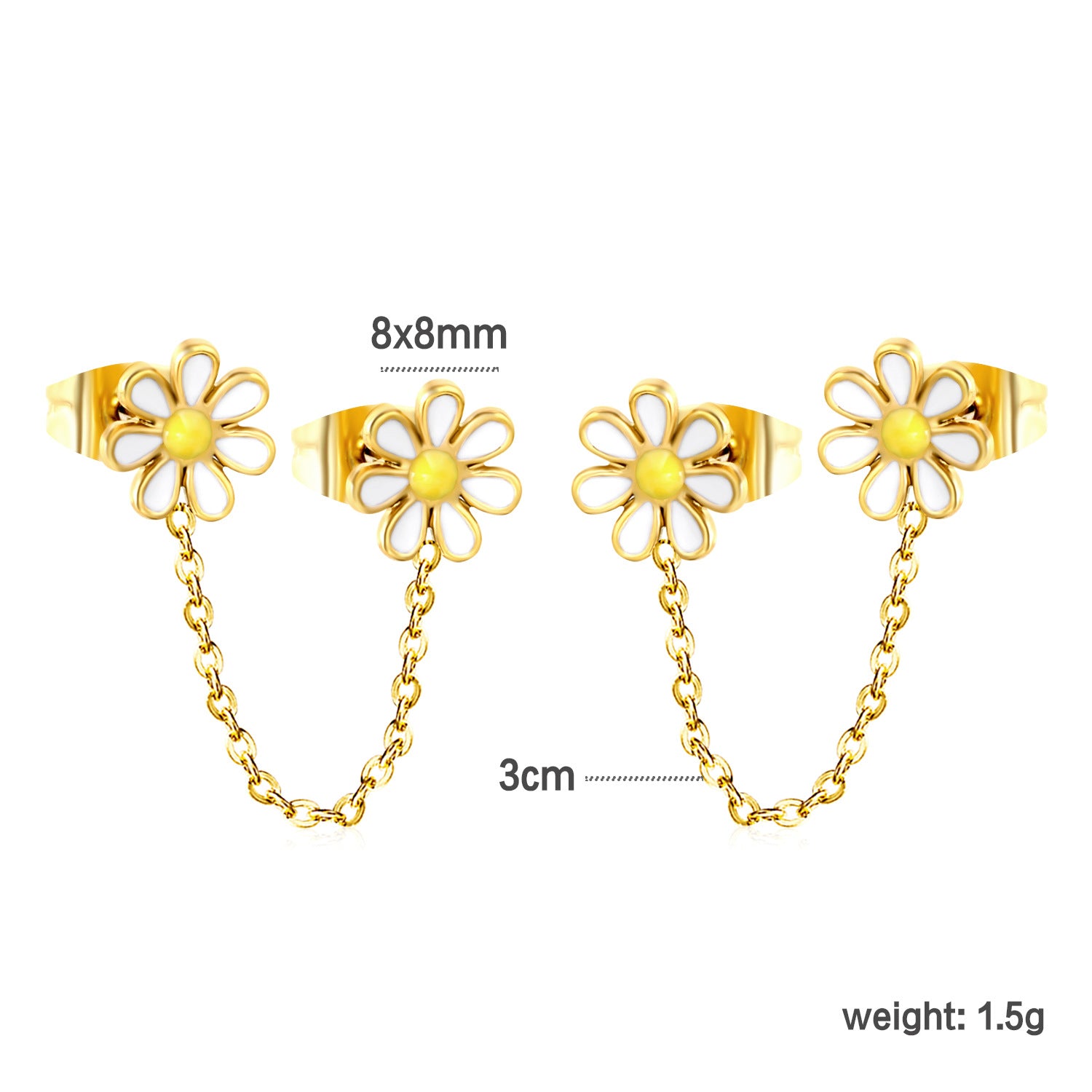 Damen Ohrstecker im Herz-Design mit goldenen Akzenten und Kettenverbindung Shop Nory