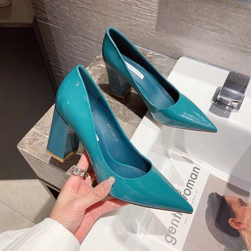 Damen spitze High Heels mit Blockabsatz