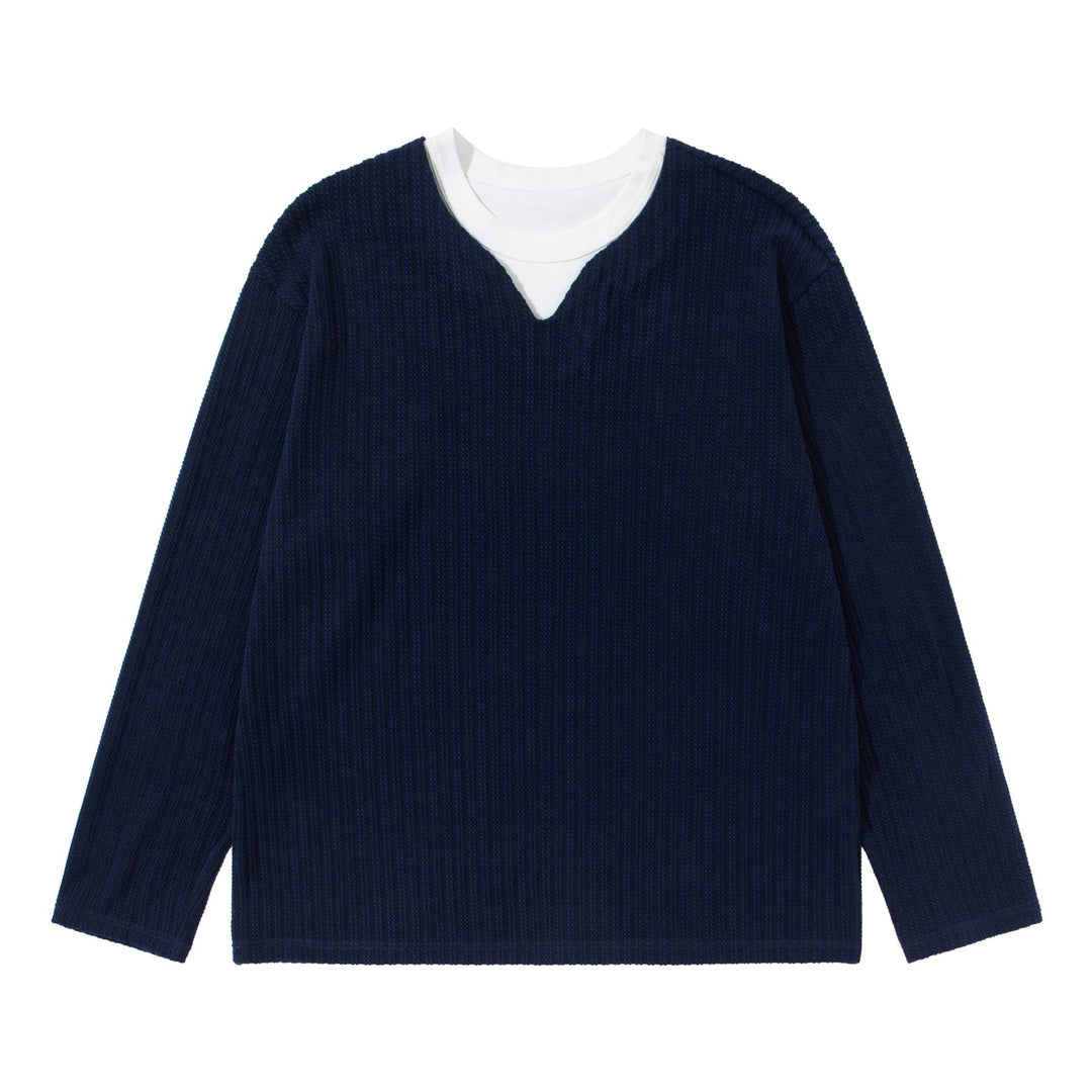 Unisex Gerippter Langarmpullover mit V-Notch und eingesetztem Rundhals-Underlayer Shop Nory