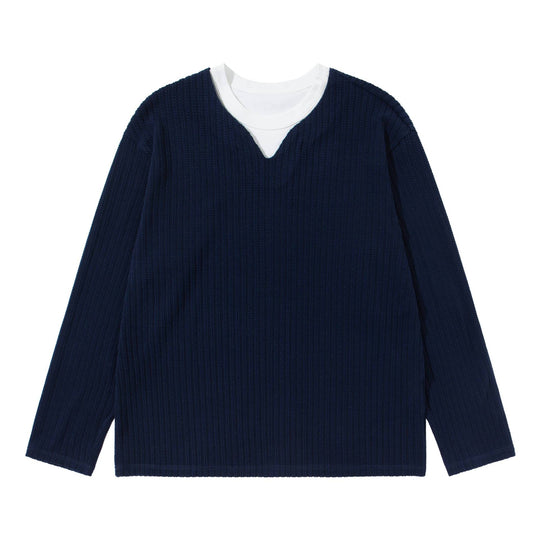Unisex Gerippter Langarmpullover mit V-Notch und eingesetztem Rundhals-Underlayer Shop Nory