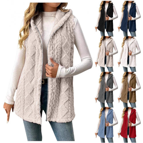 Damen Kapuzen-Teddyweste mit Reißverschluss und strukturierter Strickoptik Shop Nory