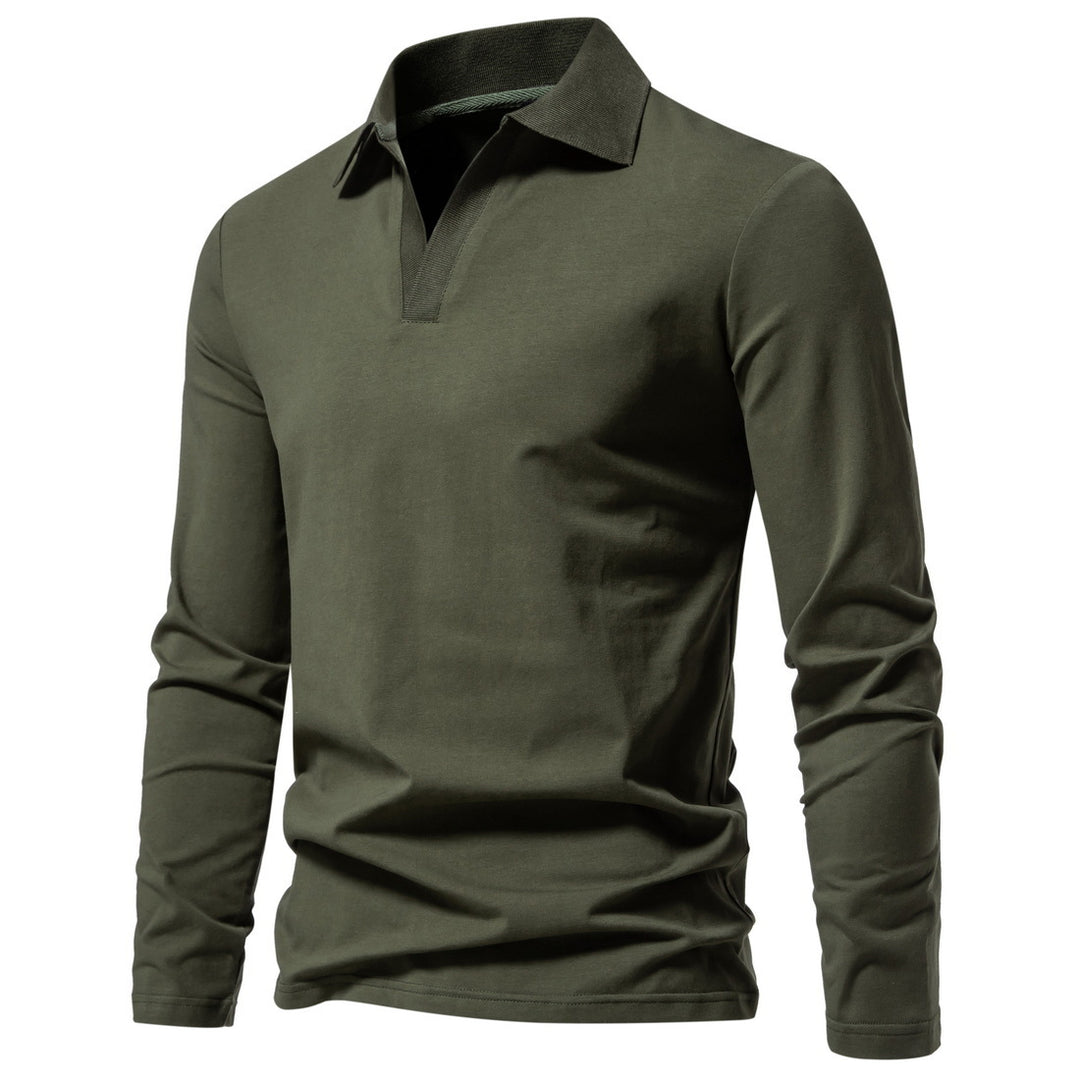 Herren Langarm-Polo mit offenem V-Ausschnitt, feinem Rippenkragen und schmaler Silhouette Shop Nory