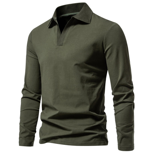 Herren Langarm-Polo mit offenem V-Ausschnitt, feinem Rippenkragen und schmaler Silhouette Shop Nory
