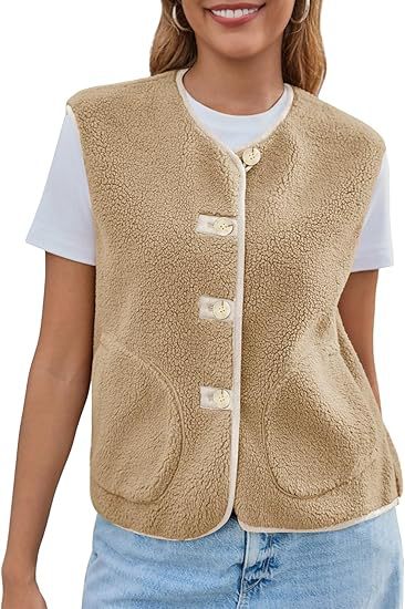 Damen Teddy-Fleeceweste mit Knopfleiste und Eingrifftaschen Shop Nory