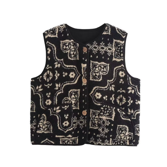Damen Gemusterte Teddyweste im Bouclé‑Look mit aufgesetzten Taschen Shop Nory