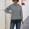Damen gestreifter Kapuzensweater mit lässigem Schnitt und Raglanärmeln