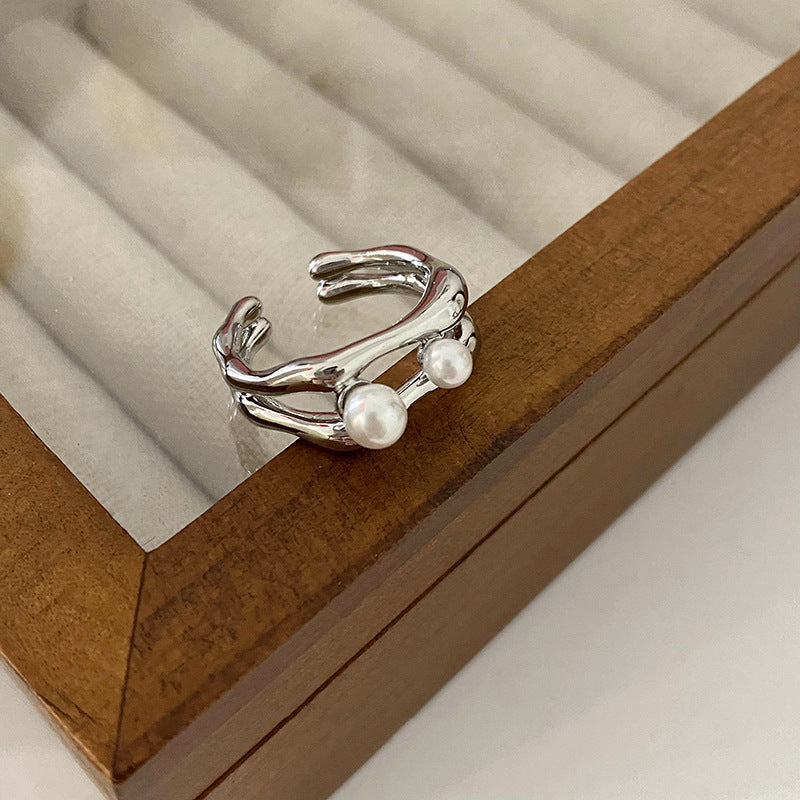 Damen Offener Ring mit filigranem Design und eleganten Perlen Shop Nory