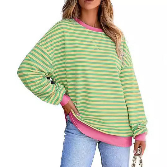 Damen lässiger gestreifter Sweatshirt mit Oversize-Schnitt und bequemen Details