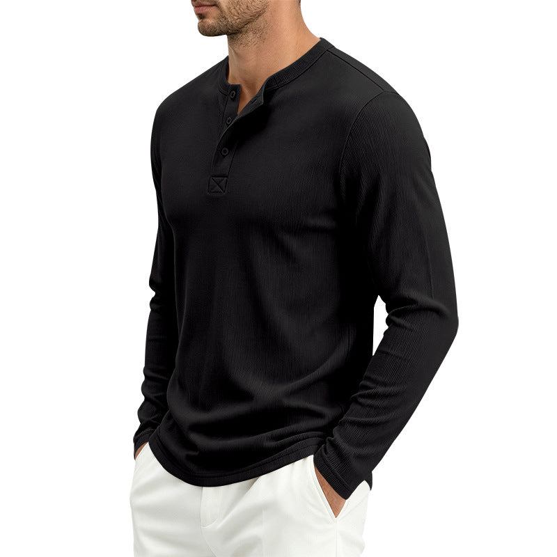 Herren Henley-Langarmshirt aus Soft-Waffeljersey mit leichtem Stretch und flacher Knopfleiste Shop Nory