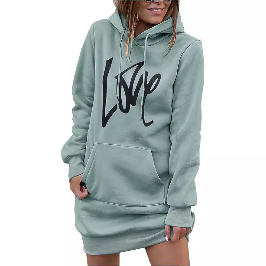 Damen Fleece-Kapuzenkleid mit Kängurutasche, Daumenlochärmeln und Oversize-Sweatshirt-Schnitt Shop Nory