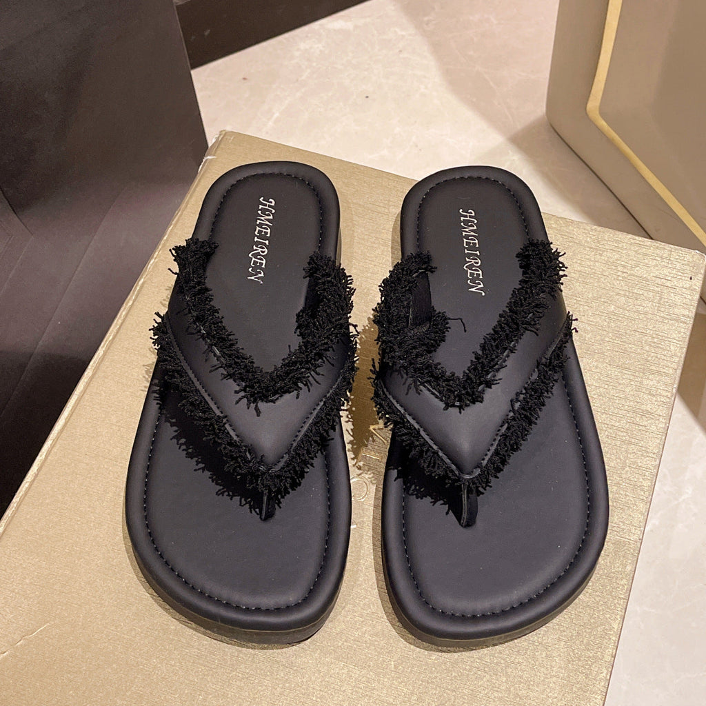 Damen Flip-Flops mit modischem Fransen-Design und komfortabler Sohle