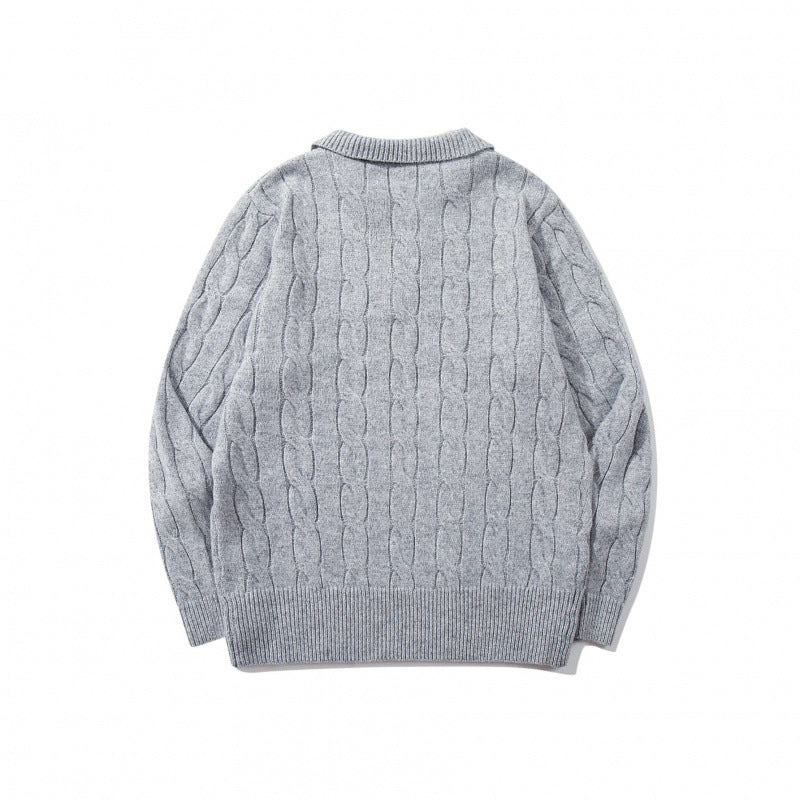 Herren Grobgestrickter Zopfmuster-Pullover mit Polokragen und V‑Ausschnitt Shop Nory