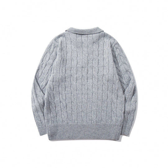 Herren Grobgestrickter Zopfmuster-Pullover mit Polokragen und V‑Ausschnitt Shop Nory