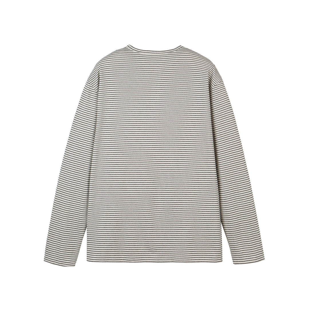 Unisex Gestreiftes Henley-Langarmshirt mit Knopfleiste und Oversize-Schnitt Shop Nory