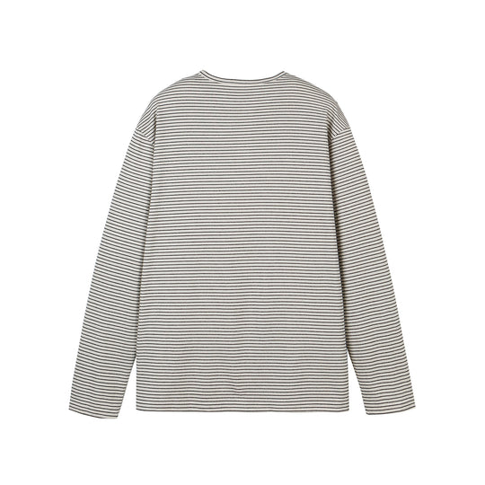 Unisex Gestreiftes Henley-Langarmshirt mit Knopfleiste und Oversize-Schnitt Shop Nory