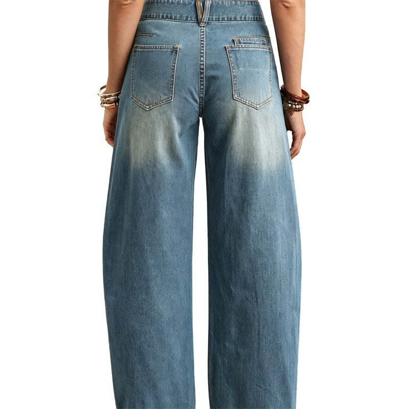 Damen Weite hochgeschnittene Jeans mit geschwungenen Nahtdetails und aufgesetzten Taschen Shop Nory