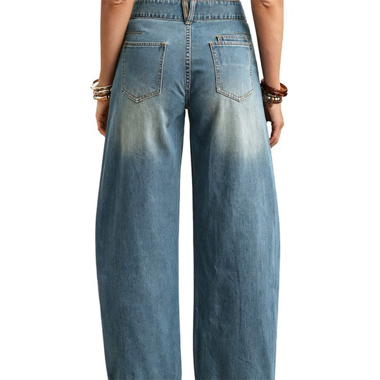 Damen Weite hochgeschnittene Jeans mit geschwungenen Nahtdetails und aufgesetzten Taschen Shop Nory