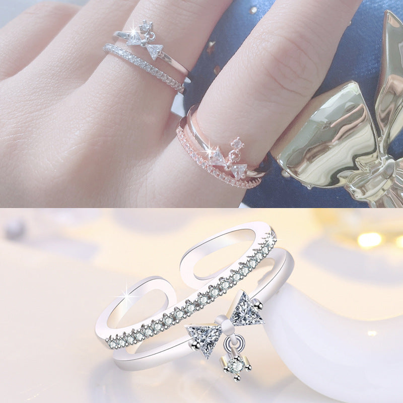 Damen Offener Ring mit funkelndem Schleifendetail und hochwertigem Zirkonia-Besatz Shop Nory